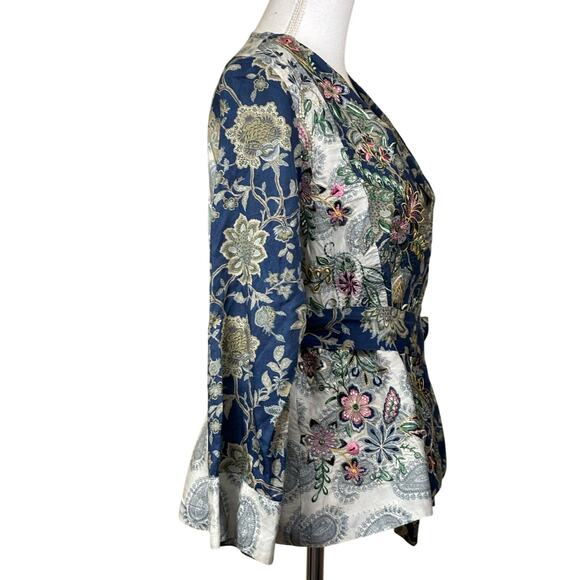 ETHNC blue/gray kimono wrap top, statement, global, romantic, artisan, statement - Picture 2 of 6